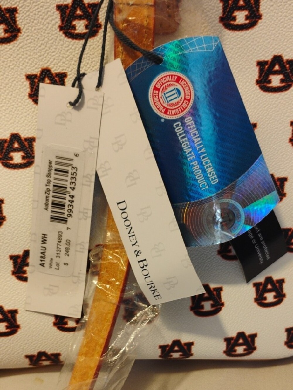 Dooney & Bourke Auburn Tigers Zip Top Shopper Tote NWT